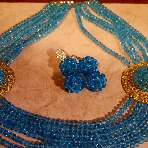 STUNNING 3 PIECE STATEMENT SET VIVID BLUE HANDMADE - Picture 1 of 10